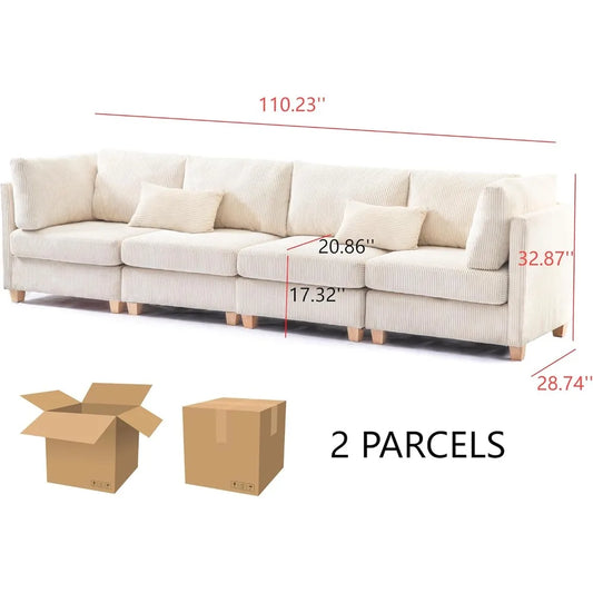 L Shaped Convertible Modular Sectional Sofa with Movable Ottoman, Free Combination Corduroy Upholstered Corner Couch with Legs