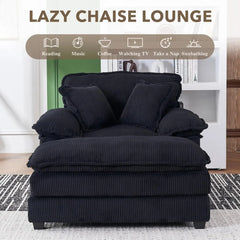 56.3'' Oversized Chaise Lounge Indoor,Corduroy Single Sofa Chair with Ottoman, Plush Upholstered Deep Seat, Lazy Sleeper Sofa