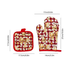 2pcs/Set Christmas Oven Gloves And Pot Holders Set Baking Anti-Hot Gloves Kitchen Cooking BBQ Gloves Xmas Decor New Year 2025