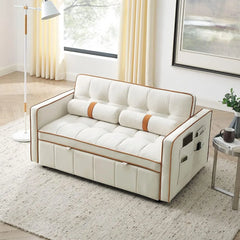 3 in 1 Sleeper Sofa Couch Bed w/Pullout Bed Adjustable Backrest,Cylinder Pillows Tufted Velvet Convertible Loveseat Futon Sofa