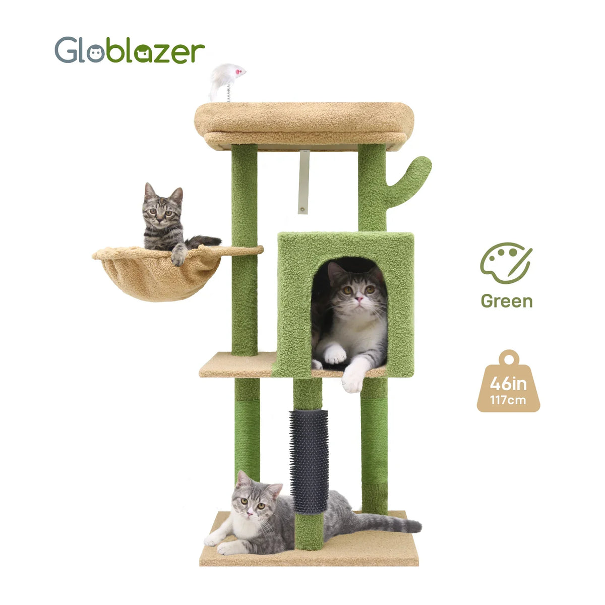 F46B Spacious Adventure Cat Tree Tower | 46-Inch Sturdy Cat Condo with Multiple Platforms, Hammock, and Anti-Tip Kit，Light Gray