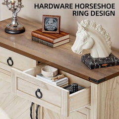 Farmhouse Sideboard Buffet Storage Cabinet with 2 Drawers Coffee Bar with Shelf