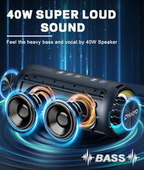 40W Wireless Bluetooth Speaker IPX7 Waterproof Powerful Sound Portable Party Outdoor Speaker with 30H Battery TWS Mode RGB Light