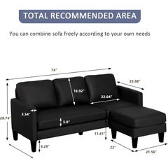 Faux Leather Sectional Sofa Couch with Reversible Chaise L Shaped Couch Sofa Set 3 Seater Convertible Couch for Living Room Sofa