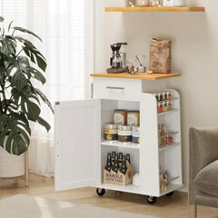 Kitchen Cart with Folding Drop Leaf Breakfast Bar, Portable Trolley Island with Large Storage Cabinet, Kitchen Cart