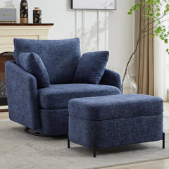 40.55" W Oversized Swivel Chair with Ottoman,Swivel Accent Chair with Ottoman for Living Room, Corduroy, with Storage Ottomans