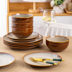 Ceramic Dinnerware Sets,Stoneware Coupe Plates and Bowls Sets,Highly Chip and Crack Resistant | Dishwasher & Microwave