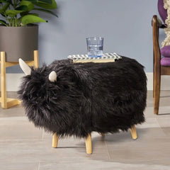 Velvet Cow-Shaped Ottoman, Cute Wood Foot Stool Shoes Changing Seat with Cushioned for Adult  Playroom, Porch Furniture, Stool