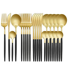 24-Piece Flatware Set Stainless Steel Knife Fork Spoon, Home Dinnerware Tableware Set