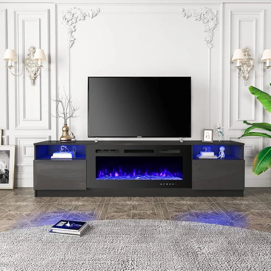 80'' Fireplace TV Stand with 40'' Electric Fireplace, Entertainment Center with 16 Color Led Lights and 12 Flame Fireplace