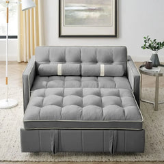 3 in 1 Sleeper Sofa Couch Bed w/Pullout Bed Adjustable Backrest,Cylinder Pillows Tufted Velvet Convertible Loveseat Futon Sofa