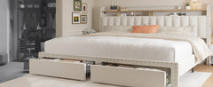 King Size Bed Frame with Storage and Headboard, Upholstered Bed Frame with Storage, Bed Frame with 2 Drawers, Large size