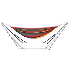 Double Hammock with Space Saving Metal Stand and Carrying Bag Indoor Hammock Stand Striped Print Dual-bar Rainbow Hanging Bed