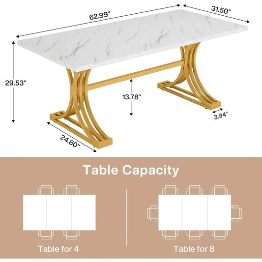 63-Inch Reangular Dining Table for 4 to 6, Modern Kitchen Table with Stylish Metal Legs, Large Dinner Tables for Dining Room