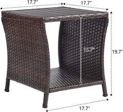 Outdoor Side Table for Patio Small Rattan Wicker Coffee Table Balcony Table