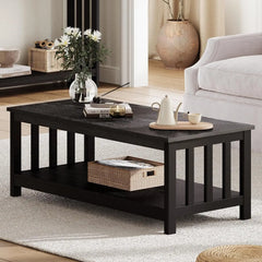 Farmhouse Coffee Table,   Living Room Table with Shelf, 39.9L*22W*18.1H