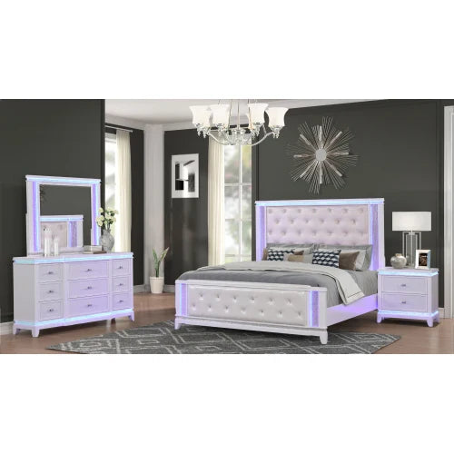 Modern light luxury style，Queen 4 Pc Bedroom set in Milky White