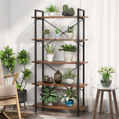 Tribesigns 5 Tier Bookshelf, Industrial Etagere Bookcase with Metal Frame, Rustic Tall Book Shelf Unit for Living Room