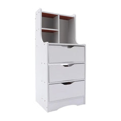 Modern Tall White Nightstand With 3 Drawers Side Stand Storage Cabinet Bedside Table Organizer Bedroom Furniture White