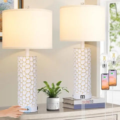 Brightever Table Lamps with Dual USB Charging Ports Set of 2 for Bedroom Living Room, 25” Tall Rustic Farmhouse Desk Lamps