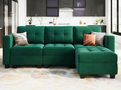 Sectional Modular Sofa with Storage Seats, Velvet Couch for Living Room, Apartment,Small Space