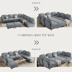 Sectional Sofa, Convertible U Shaped Sectional Sofa for Living Room 6 Seater Couch in Cozy Removable Covered Teddy Velvet Couch