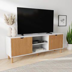 Contemporary Fluted TV Stand - Media Console - 70 Inch Entertainment Center with Storage - Console Table for Living Room and Bed