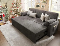 Sleeper Sofa, Oversize - 2 in 1 Pull Out Bed, Sectional Sleeper Sofa with Double Storage Chaise for Living Room, Boucle Couch