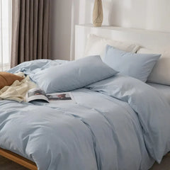 Duvet Cover Set- 100% Washed Cotton 3 Pcs Soft Comfy Breathable Chic Linen Feel Bedding, 1 Duvet Cover and 2 Pillow Shams