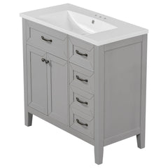 36" Bathroom Vanity with Sink Combo, Bathroom Cabinet with Drawers, Solid Frame and MDF Board, Grey