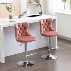 Bar Stools Set of 2,Adjustable Barstools with Back Velvet Tufted Counter Stool Modern Upholstered Bar Chairs with Nailhead