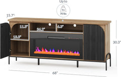 68" Fluted TV Stands with 36" Electric Fireplace, Modern Chic Entertainment Center for TVs Up to 75 inches, Media Console