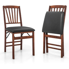 Folding Dining Chairs, Foldable Chairs with PVC Padded Seat & High Backrest, Wooden Side Chairs,   Dining Chairs