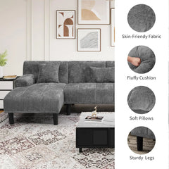 Sectional Couches for Living Room, U Shaped Sofa Chenille Modern Couch with USB & Type C Charging Ports Double Chaise a