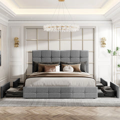 HOOMIC Platform Storage Bed Frame with 4 Drawers, Adjustable Headboard with Square Stitched Button Tufted Design Allewie