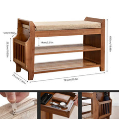 2-Tier Bamboo Shoe Bench w/ Seat Removable Cushion Entryway Shoe Organizer Shelf w/ Drawer