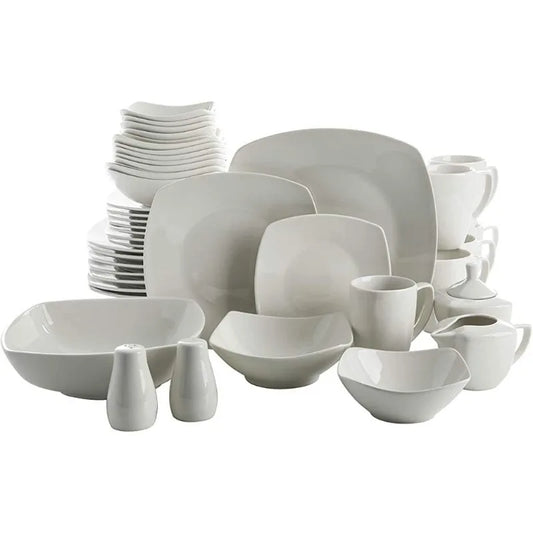 Kitchen Dinnerware Set Porcelain Chip and Scratch Resistant Dinnerware Plates, Bowls, and Mugs Sets