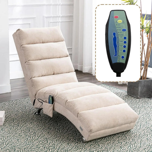 Chaise Lounge Chair Indoor, Upholstered Massage Chair with 5 Modes, Ergonomic Electric Recliner Chair, Modern Long Lounger