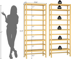 Homykic Bookshelf, 6-Tier Bamboo Adjustable 63.4” Tall Bookcase Book Shelf Organizer, Free Standing Storage Shelving Unit