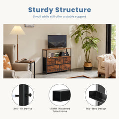 JHK TV Stand Dresser For Bedroom With 5 Fabric Drawers Storage Closet Chest Clothes Storage Display Cabinet Of Furniture