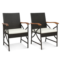 2PCS Patio PE Wicker Dining Chairs W/Soft Zippered Cushions Armchairs Balcony