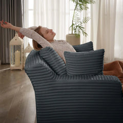 Oversized Chaise Lounge Chair Indoor,Upholstered Sleeper Sofa Couch w/ Throw Pillows & Armrests, Corduroy Plush Chair Bed