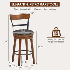 Bar Stools Set of 4 Swivel , PU Leather Upholstered Barstools with Back & Solid Rubber Wood Legs & Metal Footrest, 30.5 Inch