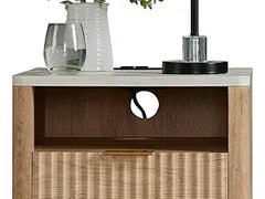 Groove Bedside Table with Charging Station, Artificial Marble Countertop, 2 Drawer Side Tables with Storage Space