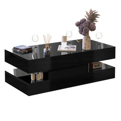 47.3IN High Glossy LED Coffee Table,Modern Center Table with 2 Storage Drawers for Living Room