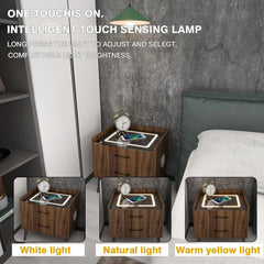 Smart LED Nightstand with 2 Drawers, End Table with Charging Station Wireless and Storage, Bluetooth Speaker Side Table