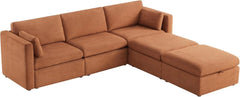 Oversized Modular Cloud Sectional Fabric Sofa Set,L Shaped Couch Modular Sectional Couch,5 Seat Sofa Includes 2 Storage Ottomans