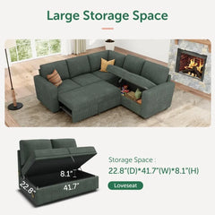 Modular Sectional Sleeper Sofa Bed, Corduroy Pull Out Couch with Storage Ottoman, U Shaped Sectional Couches for Living Room