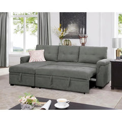 Jenny Sectional Sofa Sleeper with Storage Chaise, Tufted Pull Out Couch with Storage, Sectional Sofa Bed, Velvet