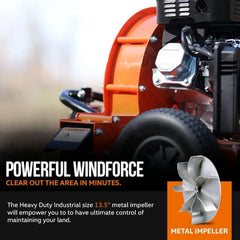 Walk Behind Leaf Blower, Wheeled Manual-Propelled, 7HP 212cc, 4 Stroke, Wind Force of 200 MPH / 2000 CFM at 3600RPM